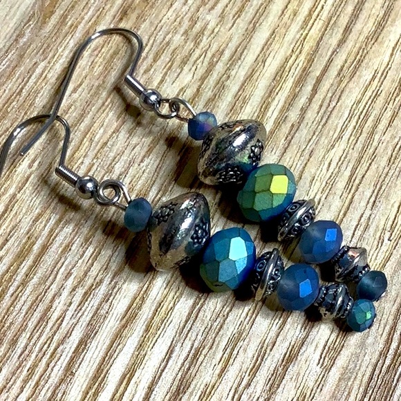 Sky Blue and Silver Earrings. - Picture 2 of 2